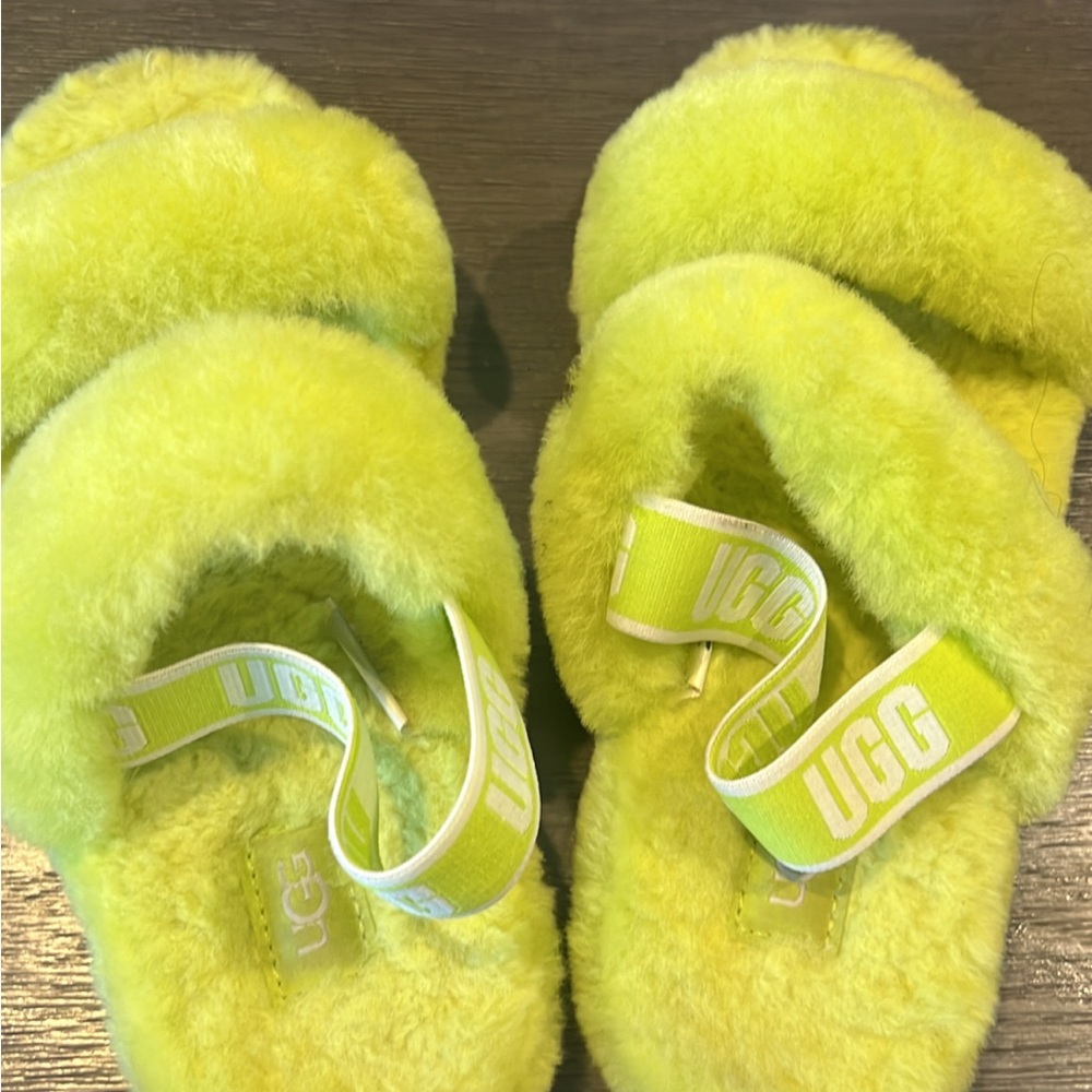 UGG Kids Fluffy Yellow Slippers